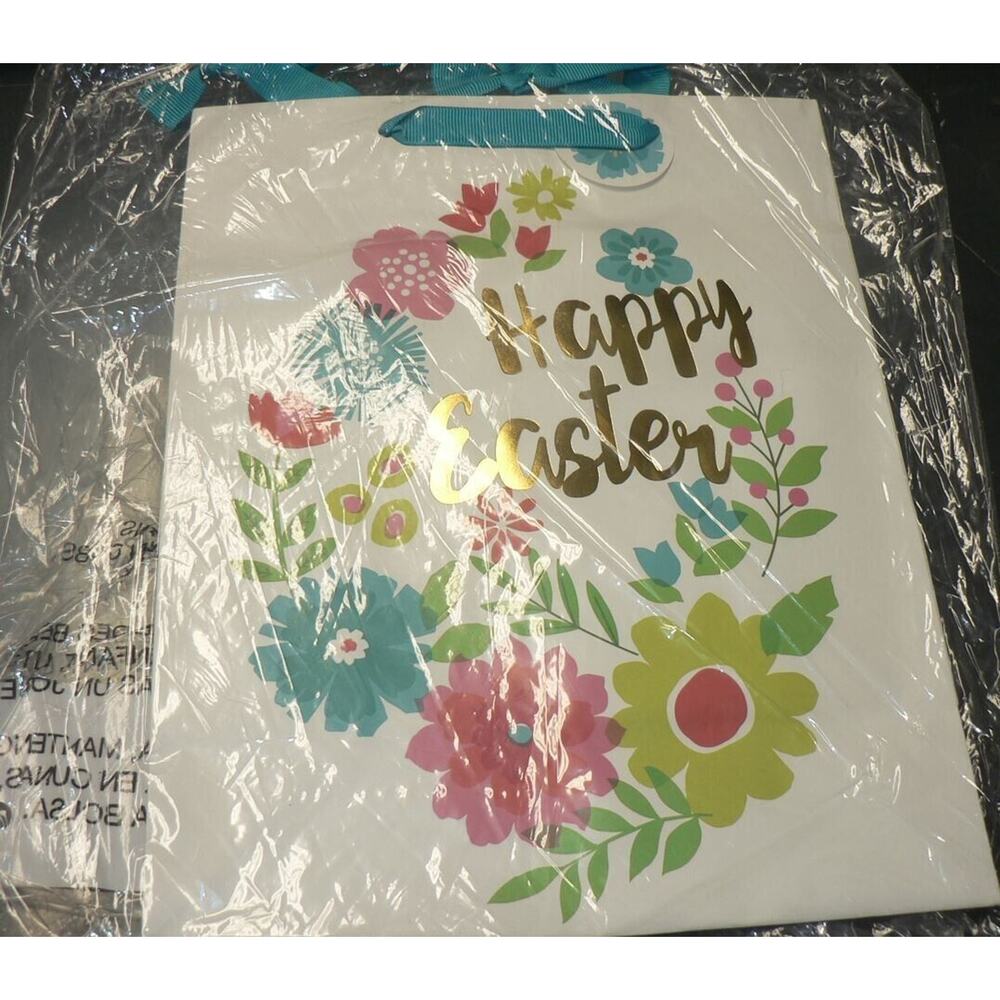Happy Easter Floral Gift‎ Bags Set of 3 by Paper Craft 8"x4"x9.5" in White Multi